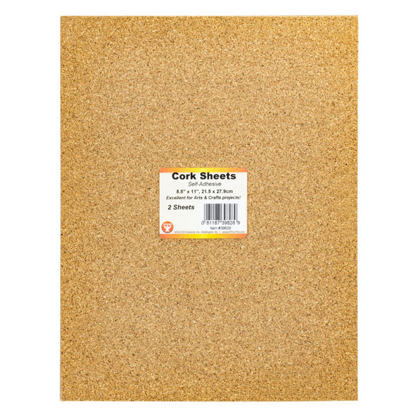 Self-Adhesive Cork Sheets, 2 mm Thick, 8.5 x 11 Inches, 2 Sheets