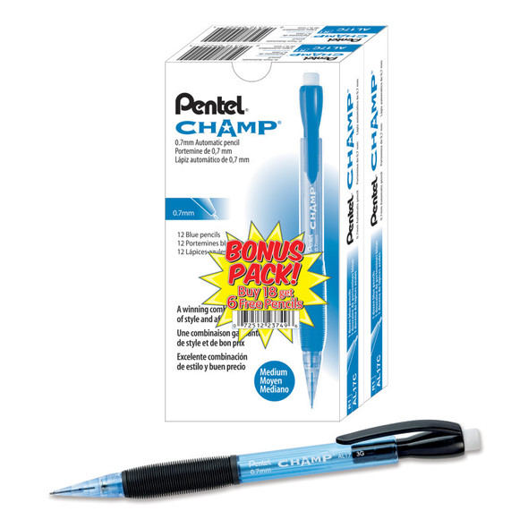 CHAMP Mechanical Pencil, 0.7mm, Blue Barrel, 24 Pack
