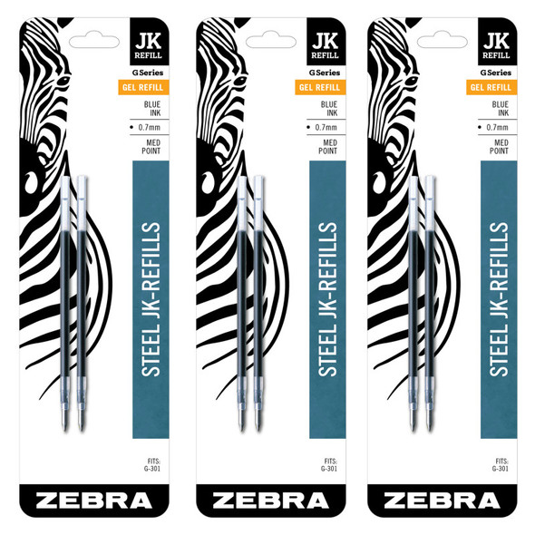 JK-Series Gel Refills, 0.7 mm, Blue, 6-Pack