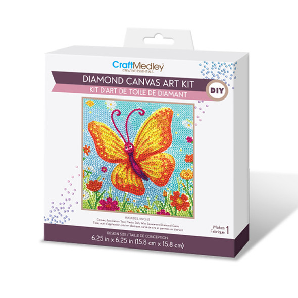 Diamond Painting Kit, Butterfly Design, 6.25 x 6.25 Inches