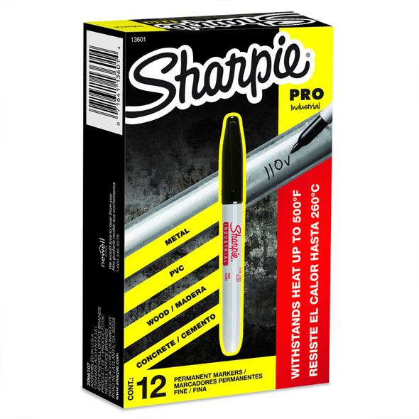 Industrial Fine Point Permanent Markers, Black, Heat Resistant to 500°F, 12 Count