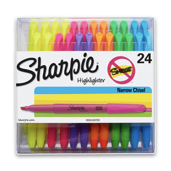 Pocket Chisel Tip Highlighters, Assorted Colors, 24 Count
