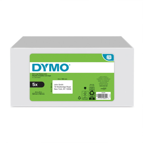 LabelWriter Extra-Large Shipping Labels, 4 x 6 Inches, White, 1,100 Labels on 5 Rolls