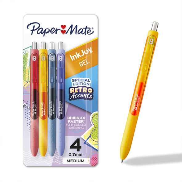 InkJoy Gel Retractable Pens, 0.7 mm, Retro Accents, 4 Count