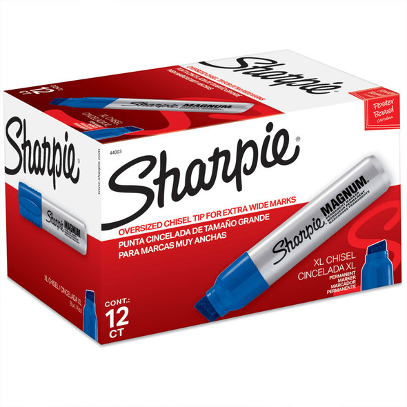 Magnum Jumbo Chisel Tip Permanent Markers, Blue, 12 Count