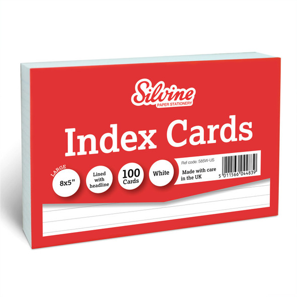 Lined Index Cards with Headline, 8 x 5 Inches, White, 100 Cards