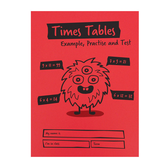 Little Monsters Times Tables Practice and Test Book, A5, 24 Pages, Red