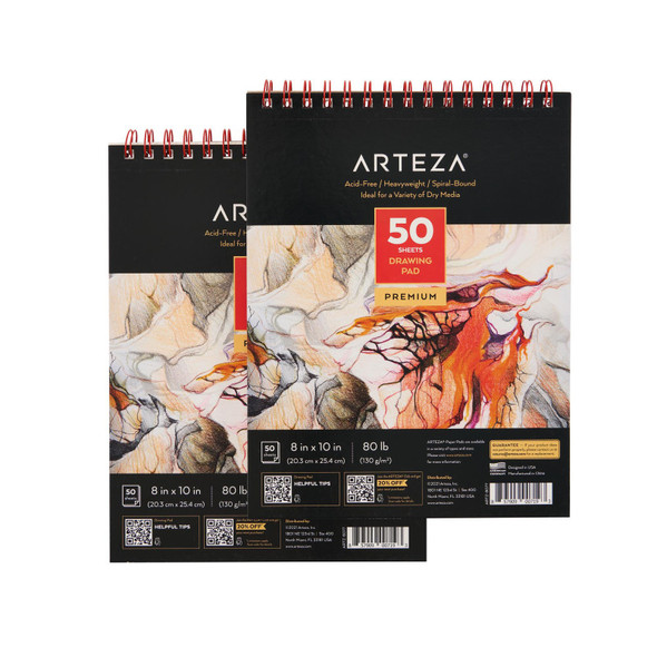 Drawing Pad Set, 2 Pads, 8 x 10 Inches, 50 Heavyweight Acid-Free Sheets Each