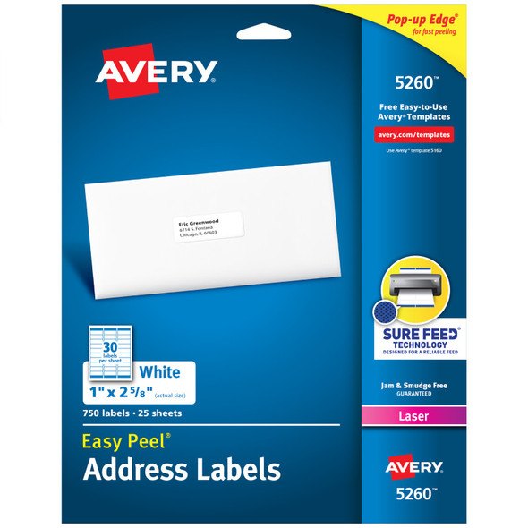 Printable Address Labels, 1" x 2-5/8", 750 Pack