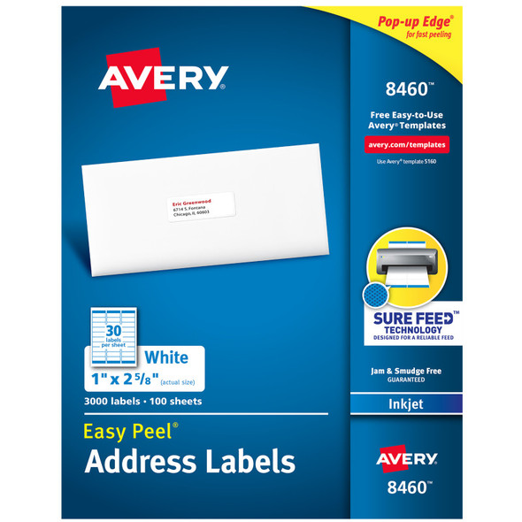 Printable Address Labels, 1" x 2-5/8", 3,000 Pack