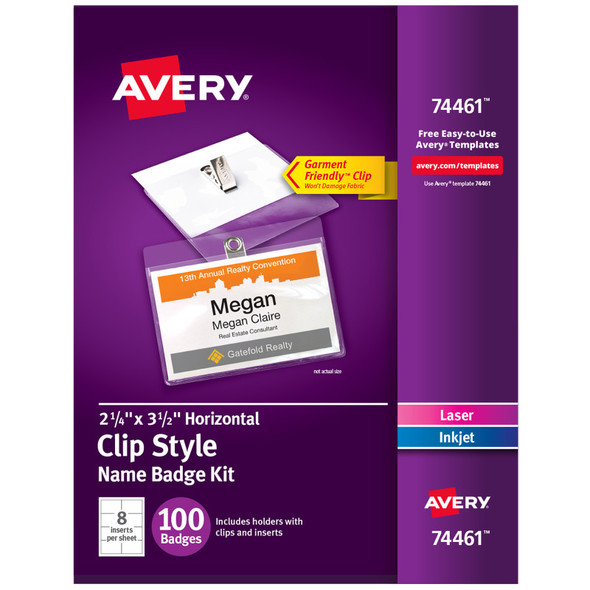 Clip Style Name Badge Holders, 2-1/4" x 3-1/2", 100 Pack