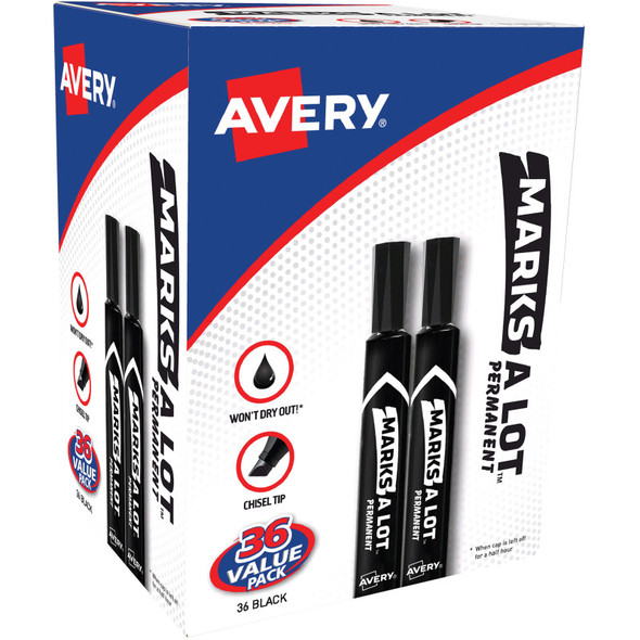 Chisel Tip Permanent Markers, Black, 36 Pack