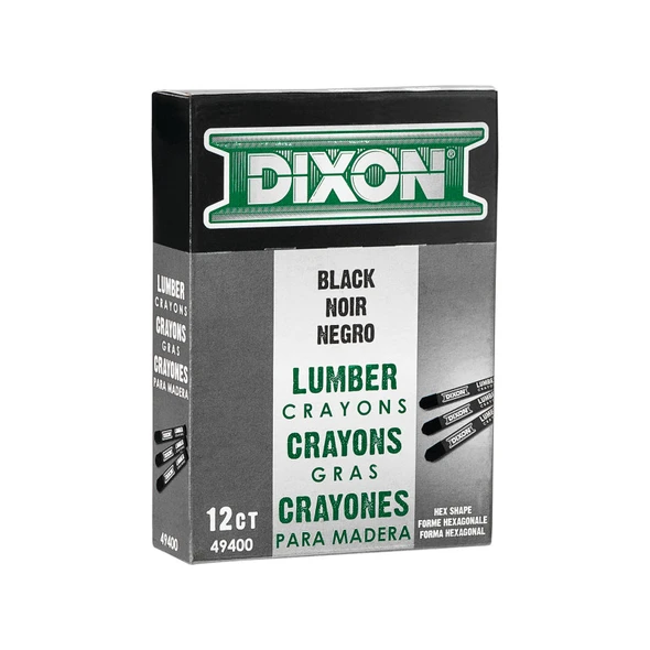 Lumber Crayons, Carbon Black, 1/2 x 4.5 in, Dozen