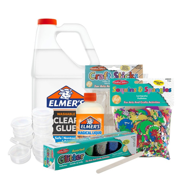 Slime Science Party Kit, Clear Glue, Slime Activator, Glitter, Sequins, Cups & Craft Sticks