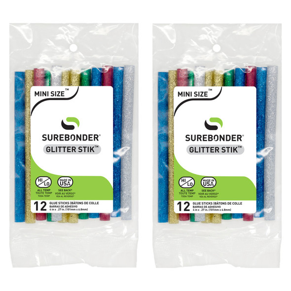 Glitter Mini Glue Sticks, 4", 12-Count, 2-Pack