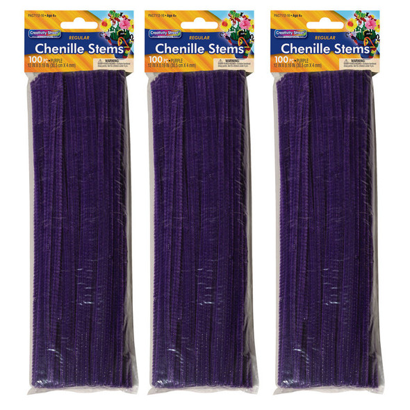 Regular Chenille Stems, Purple, 12 in x 4 mm, 100 Pieces Per Pack, 3-Pack