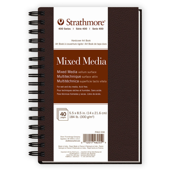 400 Series Mixed Media Paper Art Book, Matte Brown Cover, Natural White, Side Wire Binding, 20 Sheets, 5.5x8.5 inch