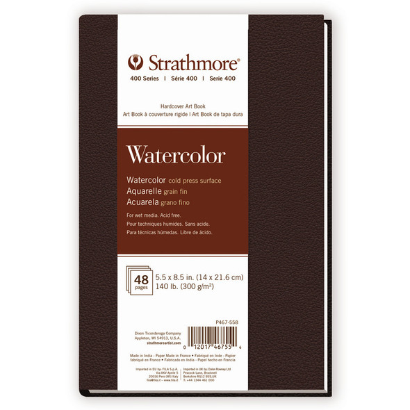 400 Series Watercolor Paper Art Book, Matte Brown Cover, Natural White, Hardbound, 24 Sheets, 5.5x8.5 inch