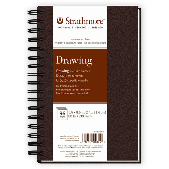 400 Series Drawing Paper Art Book, Matte Brown Cover, Cream White, Side Wire Binding, 48 Sheets, 5.5x8.5 inch
