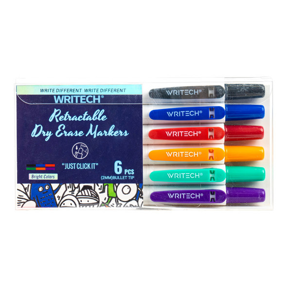 Retractable Dry Erase Markers, Assorted Colors, Fine Point, 6 Count