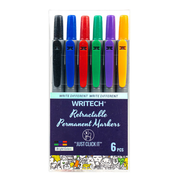 Retractable Permanent Markers, Assorted Colors, Fine Point, 6 Count