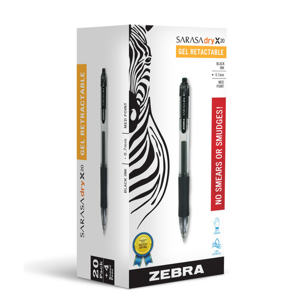 Sarasa Dry X20 Gel Retractable Pen, 0.7 mm, Assorted, 24-Pack