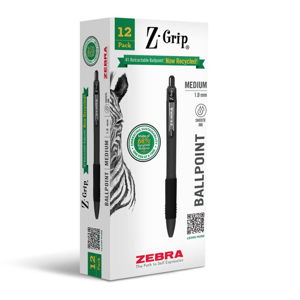 Z-Grip Recycled Retractable Ballpoint Pen, 1.0 mm, Black, 12-Pack