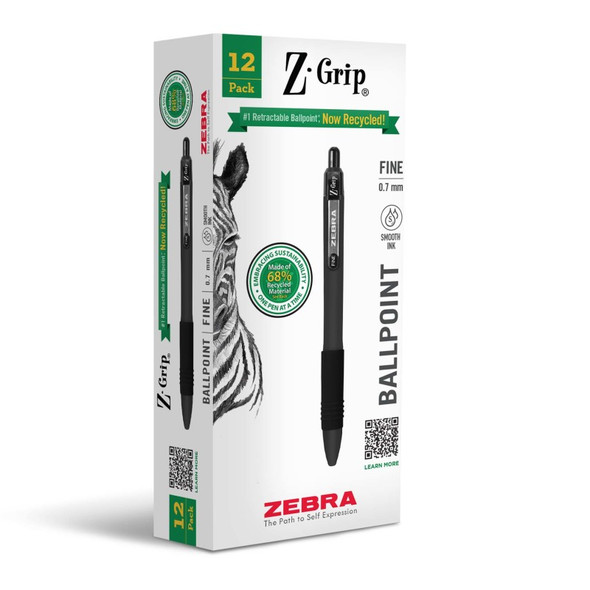Z-Grip Recycled Retractable Ballpoint Pen, 0.7 mm, Black, 12-Pack
