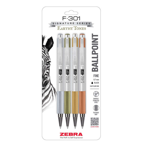 F-301 Retractable Ballpoint Pen, 0.7 mm, Assorted Earthy Tones, 4-Pack