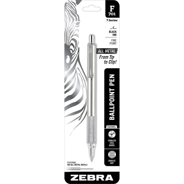 F-701 All-Metal Retractable Ballpoint Pen, 0.8 mm, Black, 1-Pack
