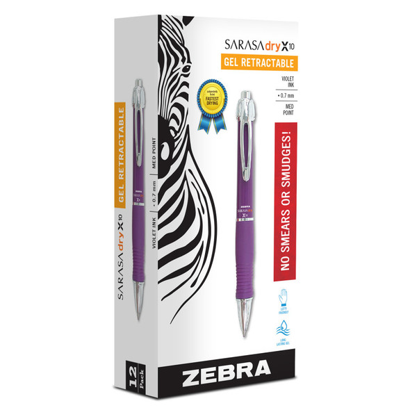 Sarasa Dry X10 Gel Retractable Pen, 0.7 mm, Violet, 12-Pack
