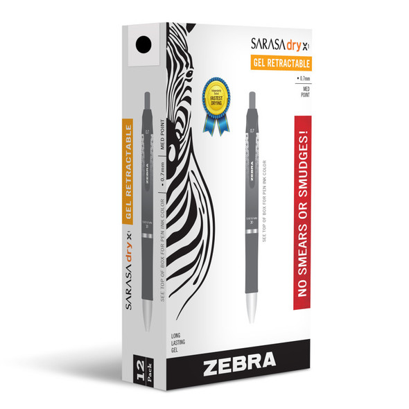 Sarasa Dry X1 Gel Retractable Pen, 0.7 mm, Black, 12-Pack