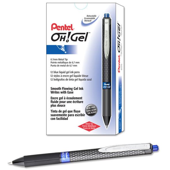 OH! Gel Retractable Gel Pen, Medium Line, Blue Ink, 12 Pack