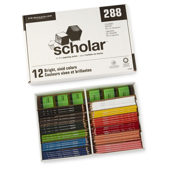 Scholar Colored Pencil Classroom Pack with 6 Sharpeners, 12 Colors, 288 Pencils