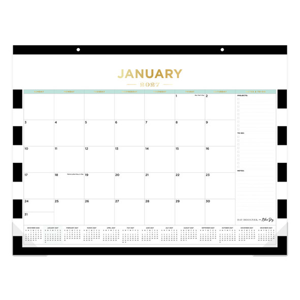 Rugby Stripe Black Monthly Desk Pad Calendar, 22" x 17", 2027