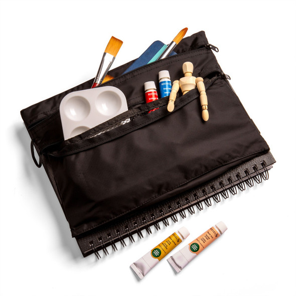 Two-Compartment Slide-On Binder Pencil Pouch for School and Tech Supplies, Black