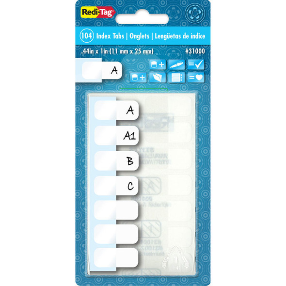 Blank Write-On Index Tabs, White, 7/16 x 1 in., 104 Count