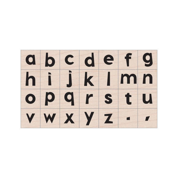 Modern Lowercase Letter Woodblock Stamp Set, 28 Stamps