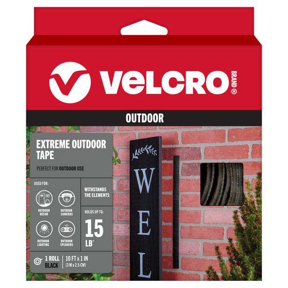 Extreme Outdoor Hook and Loop Tape, 10 ft x 1 in, Black