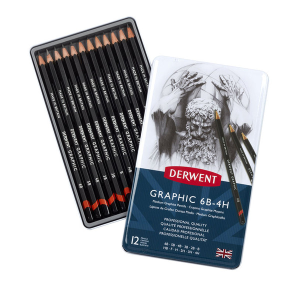Graphic Medium Graphite Pencils, 12 Degrees in Metal Tin