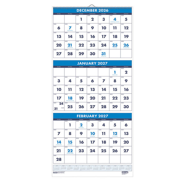 Recycled Wall Calendar, 8" x 17"