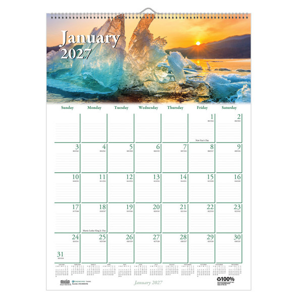Earthscapes Recycled Monthly Wall Calendar, 12" x 16.5"