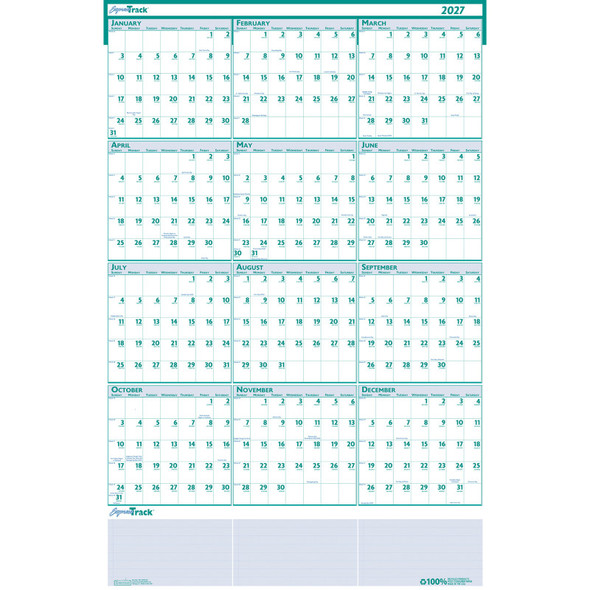 Express Track Recycled Yearly Wall Calendar, 24" x 37"