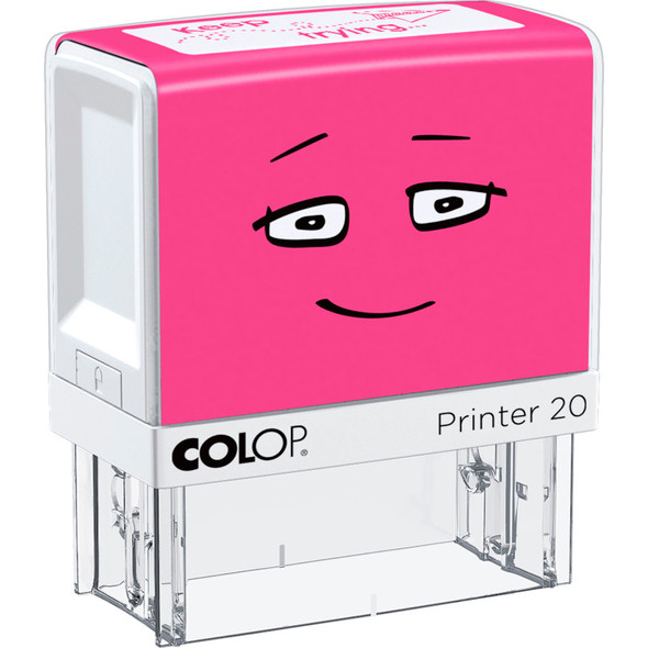 Self-Inking Teacher Feedback Stamp, "Keep Trying", Pink