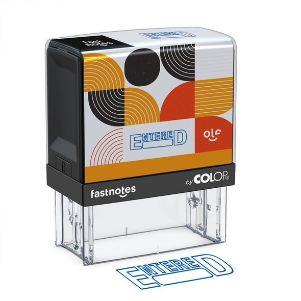 Self-Inking Entered Message Stamp, Blue Ink, Clear Alignment Base, 2 Design Cards