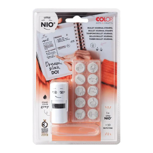 Little NIO Creative Planner Journaling Stamp Set, 10 Interchangeable Designs, 17 mm Round Imprint