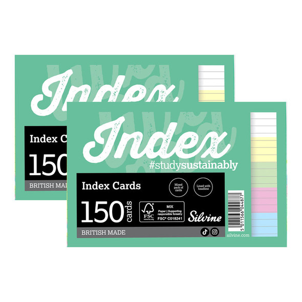 Lined Index Cards with Headline, 6 x 4 Inches, White and Assorted Colors, 150 Cards, 2-Pack