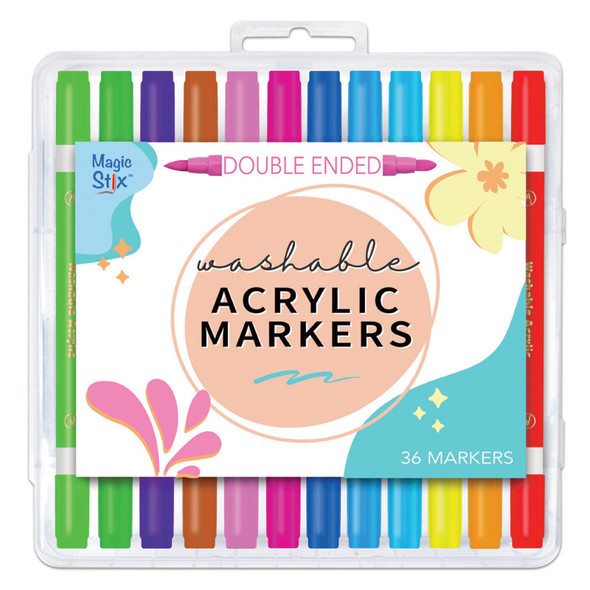 Dual-Tip Washable Acrylic Paint Markers for Multiple Surfaces, Assorted Colors, 36 Pack