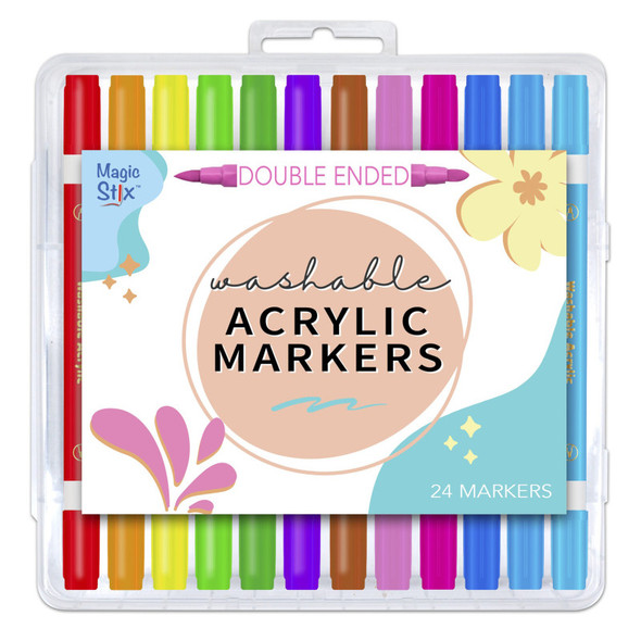 Dual-Tip Washable Acrylic Paint Markers for Multiple Surfaces, Assorted Colors, 24 Pack