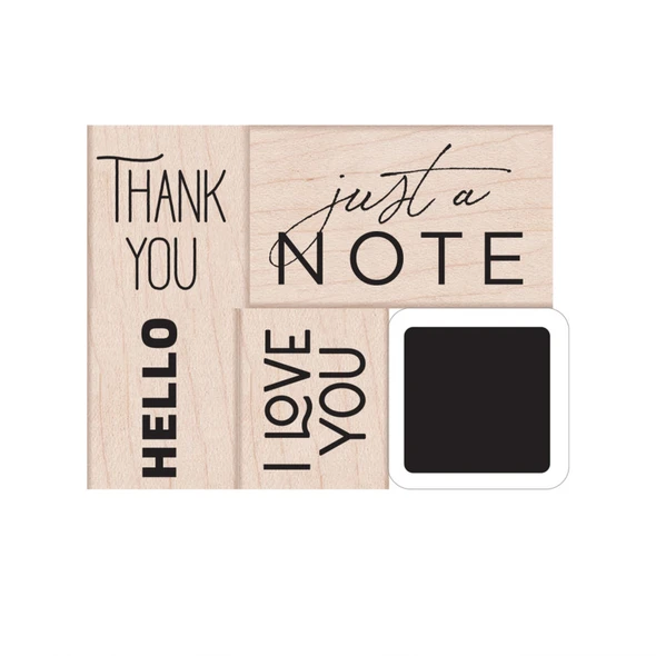 Just a Note Woodblock Stamp and Ink Pad Set, 4 Stamps and 1 Ink Cube